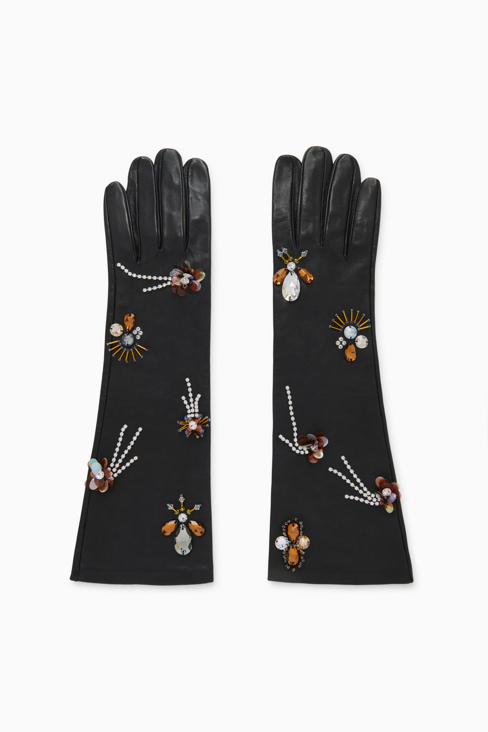 Laetitia Embellished Leather Gloves - Noir