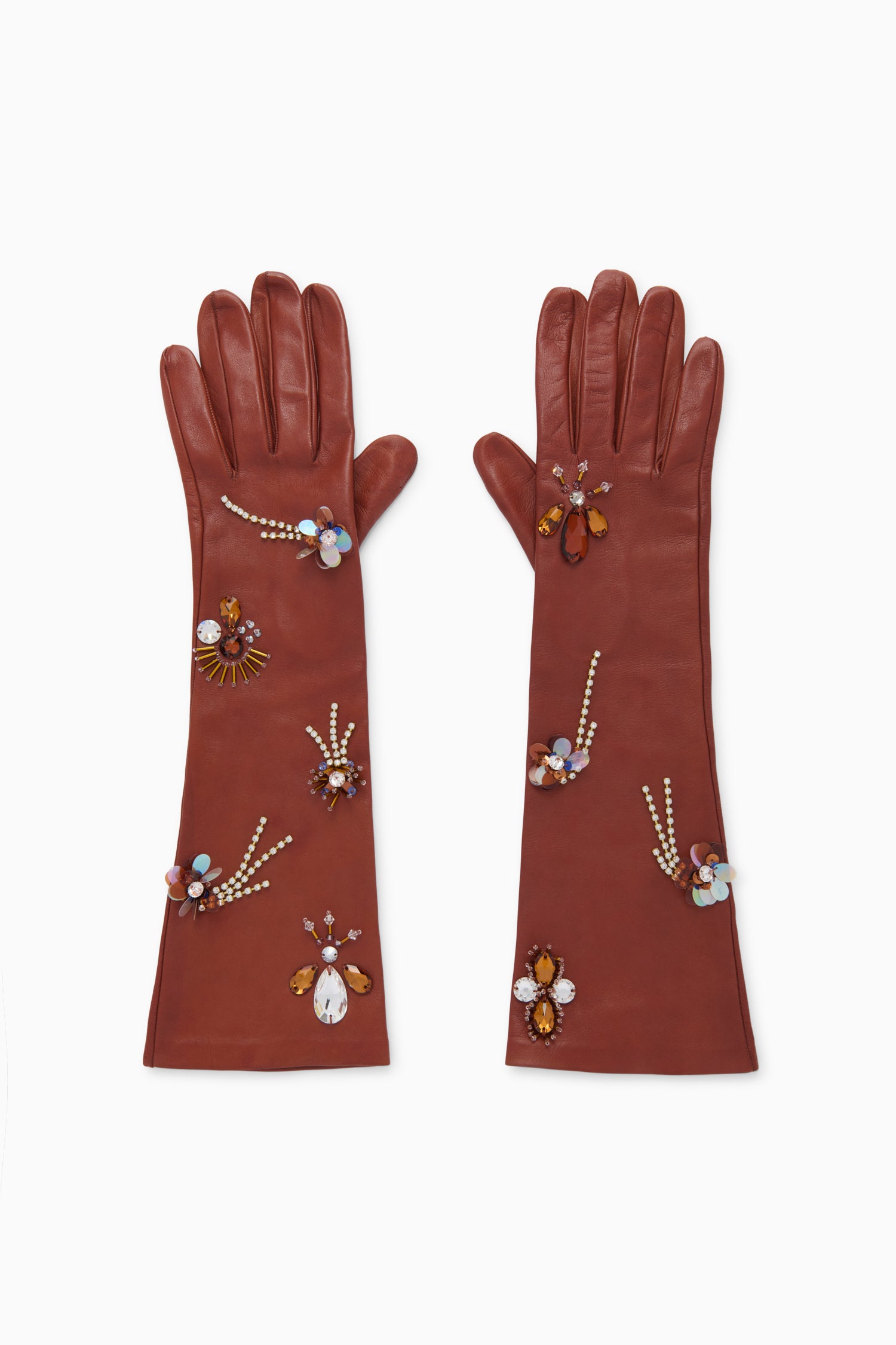 Laetitia Embellished Leather Gloves - Wenge