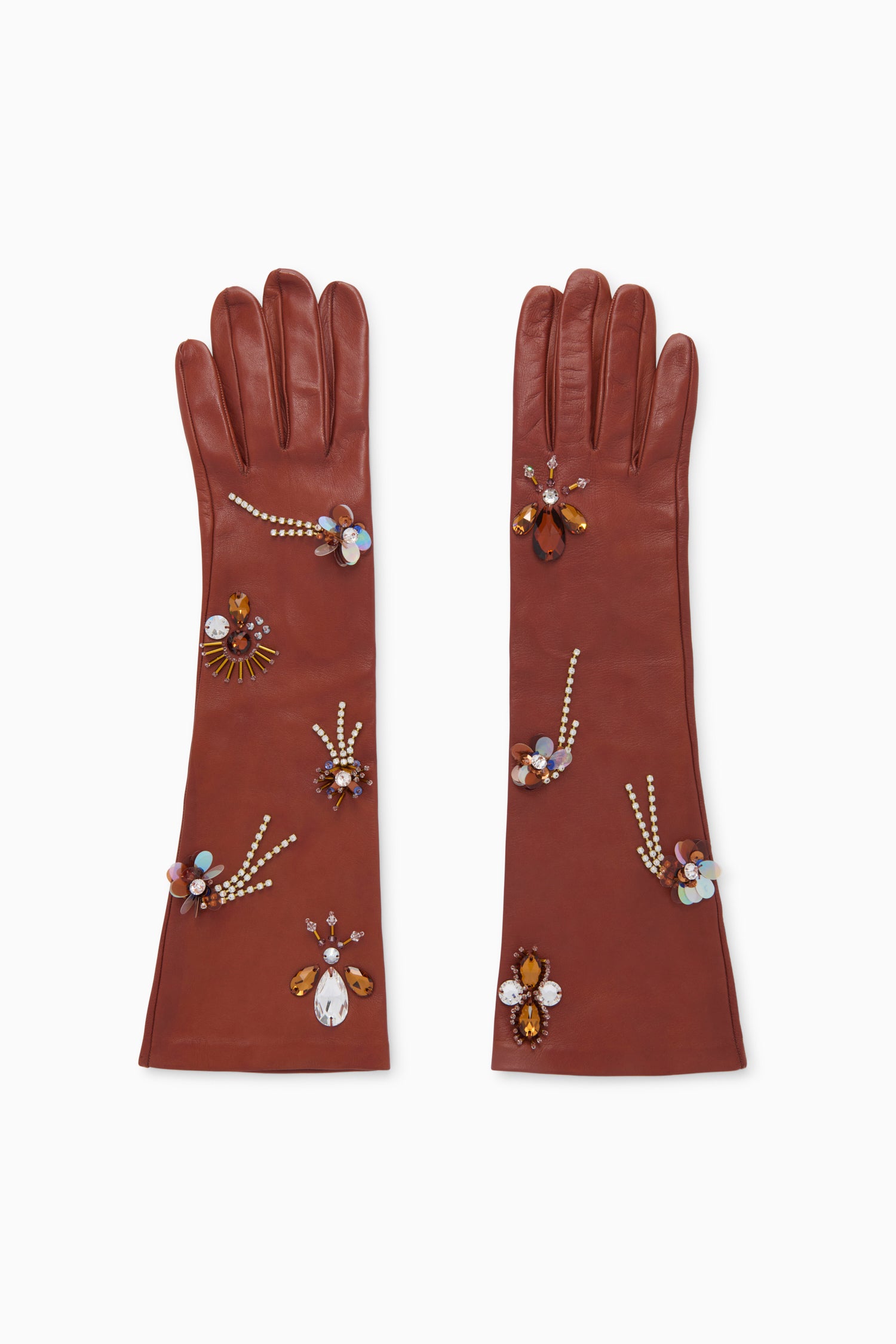 Laetitia Embellished Leather Gloves - Wenge Red Nappa Leather