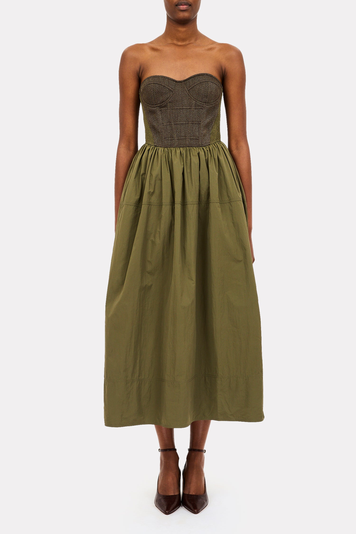Vianne Nylon and Wool Strapless Dress - Militaire