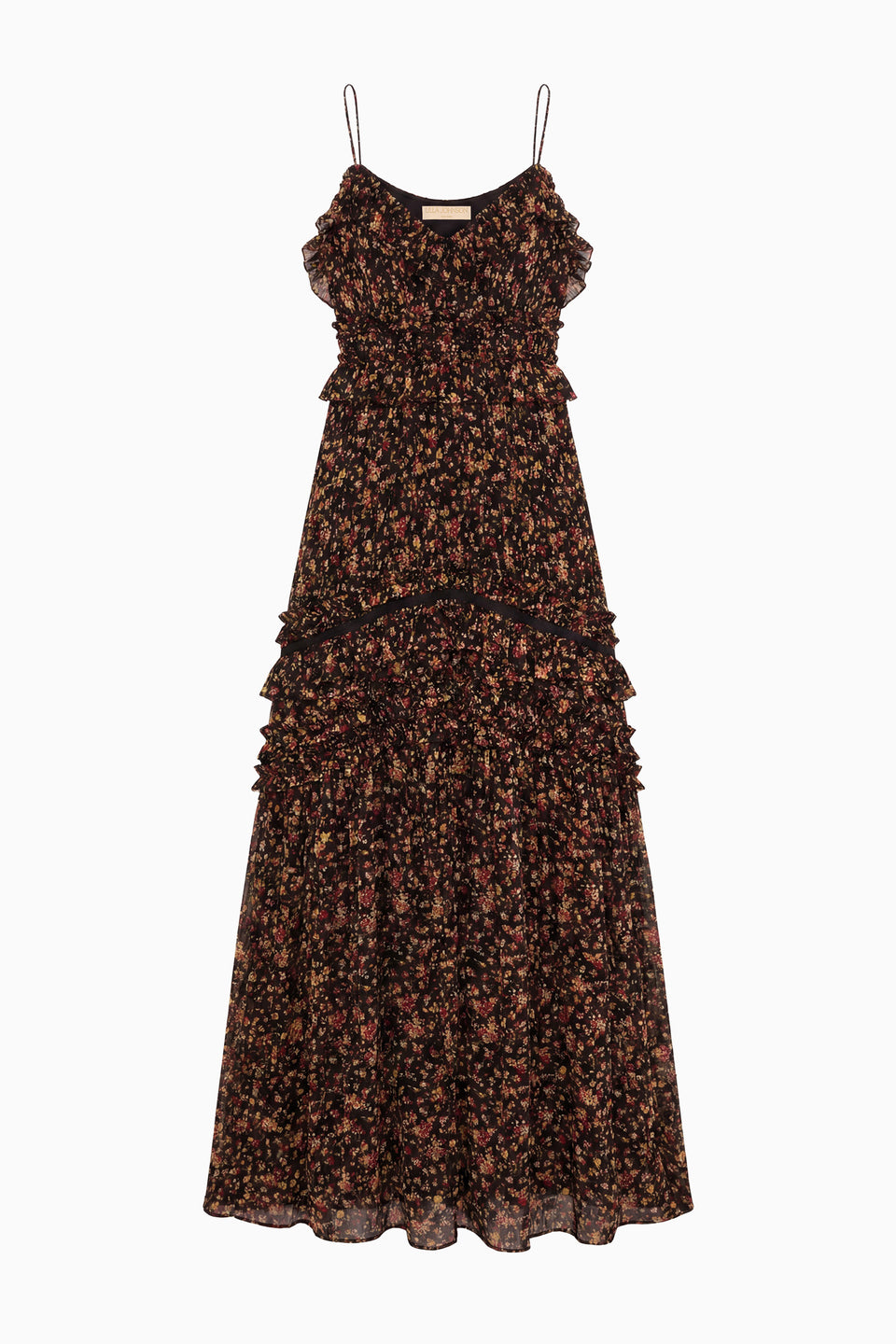 Dorothea Sleeveless Silk Gown - Noir Mille Fleur