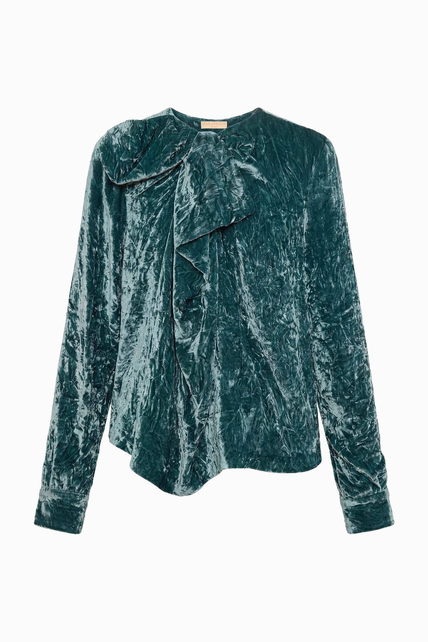 Vesa Long Sleeve Velvet Bow Blouse - Jadeite