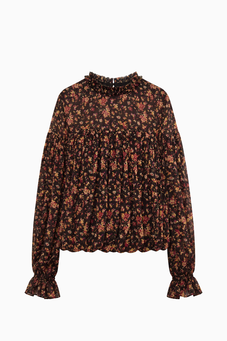 Pearl Long Sleeve Silk Blouse - Noir Mille Fleur