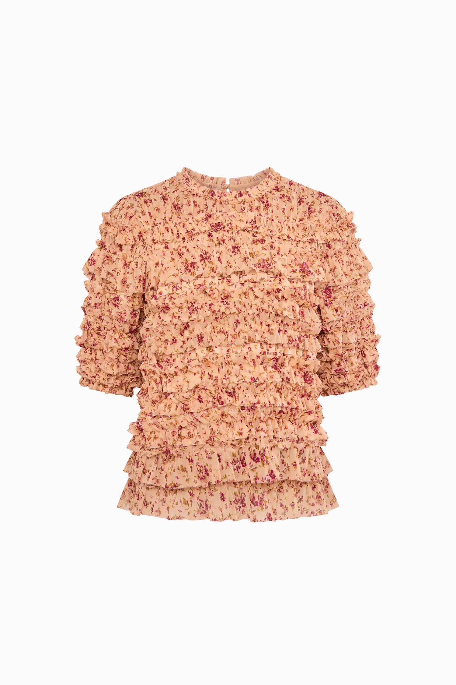 Mabel Short Sleeve Silk Top - Blush Mille Fleur