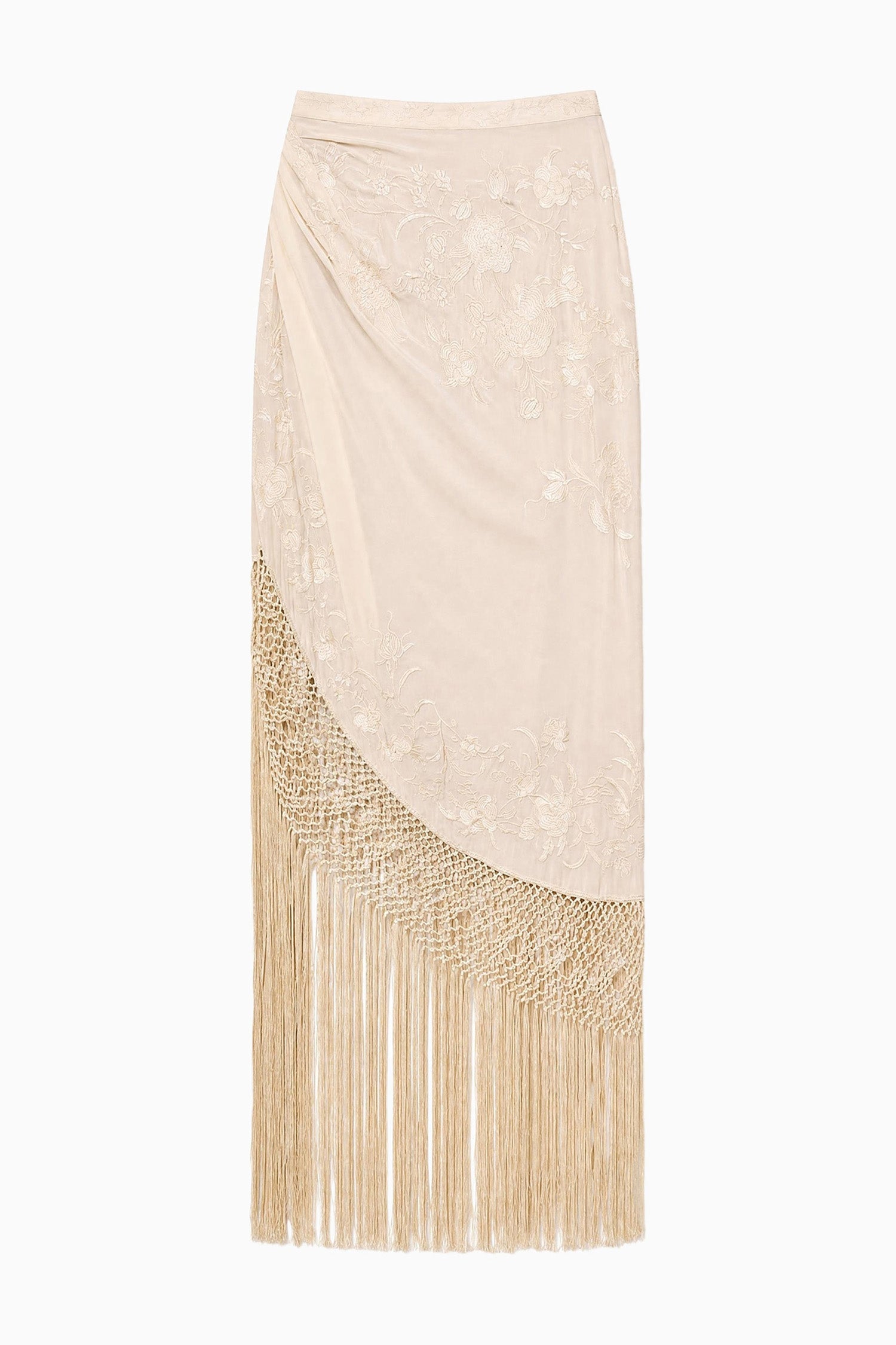 Lark Silk Fringe Skirt - Creme