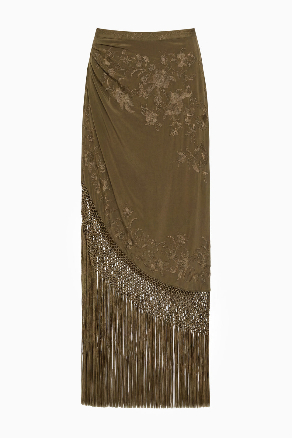 Lark Silk Fringe Skirt - Malachite