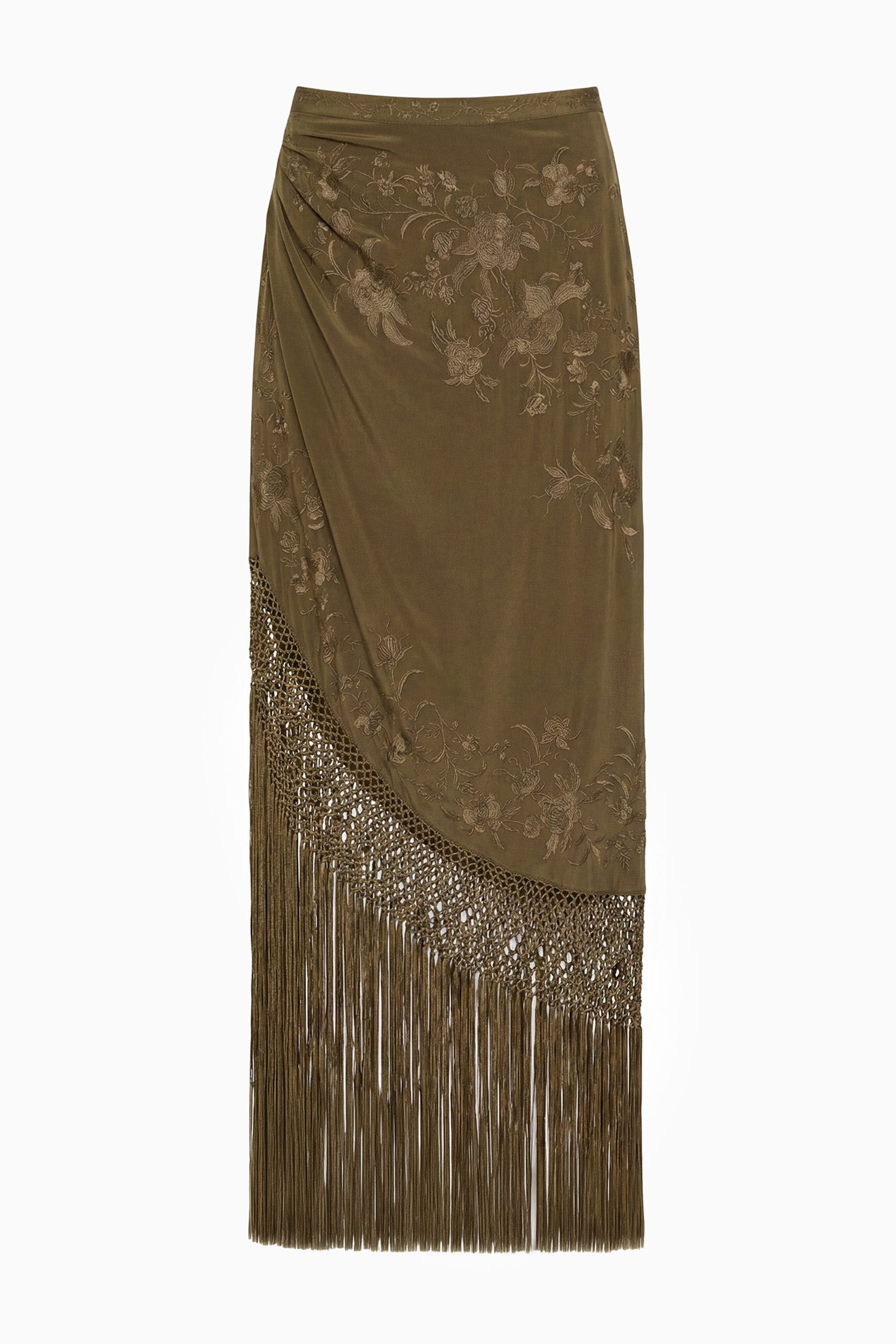 Ulla Johnson Lark Silk Fringe Skirt - Malachite