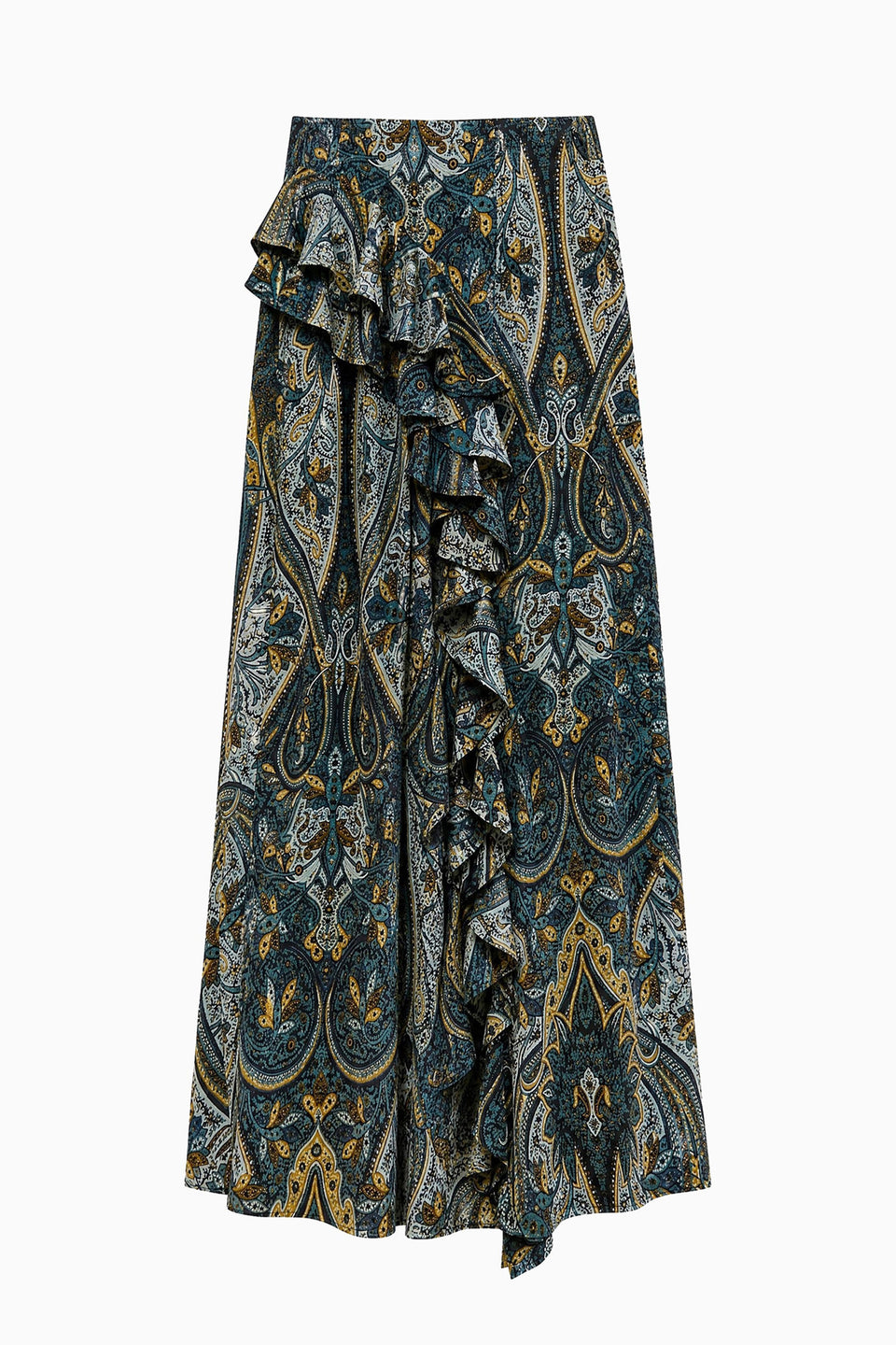Riele Cascading Ruffle Silk Skirt - Prussian