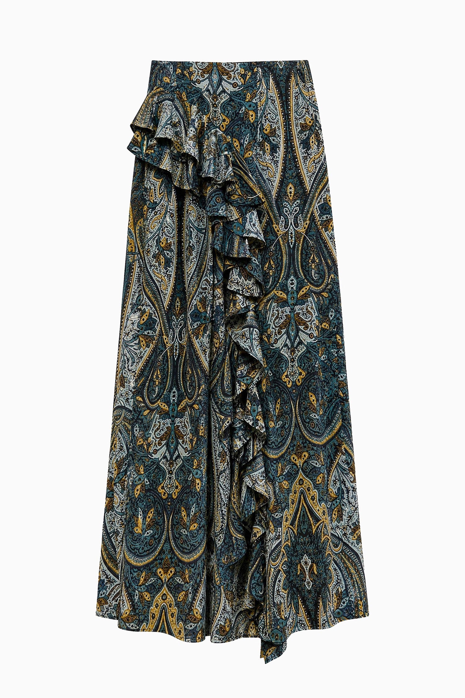 Ulla Johnson Riele Cascading Ruffle Silk Skirt - Prussian