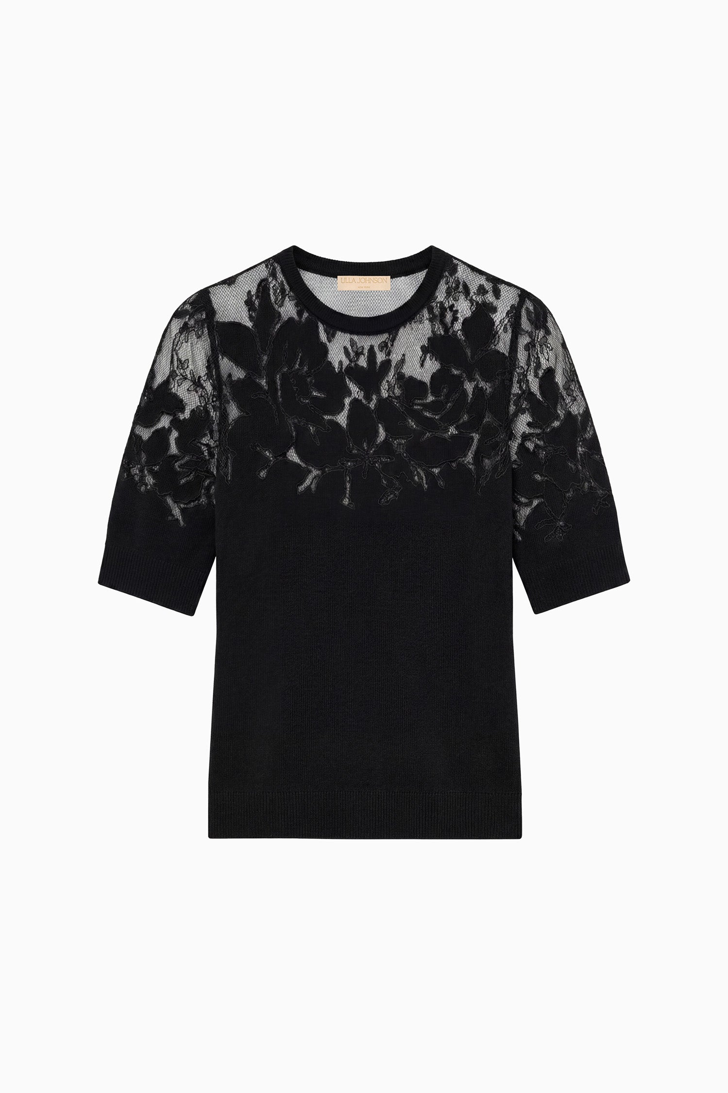 Ulla Johnson Ella Short Sleeve Lace Top - Noir