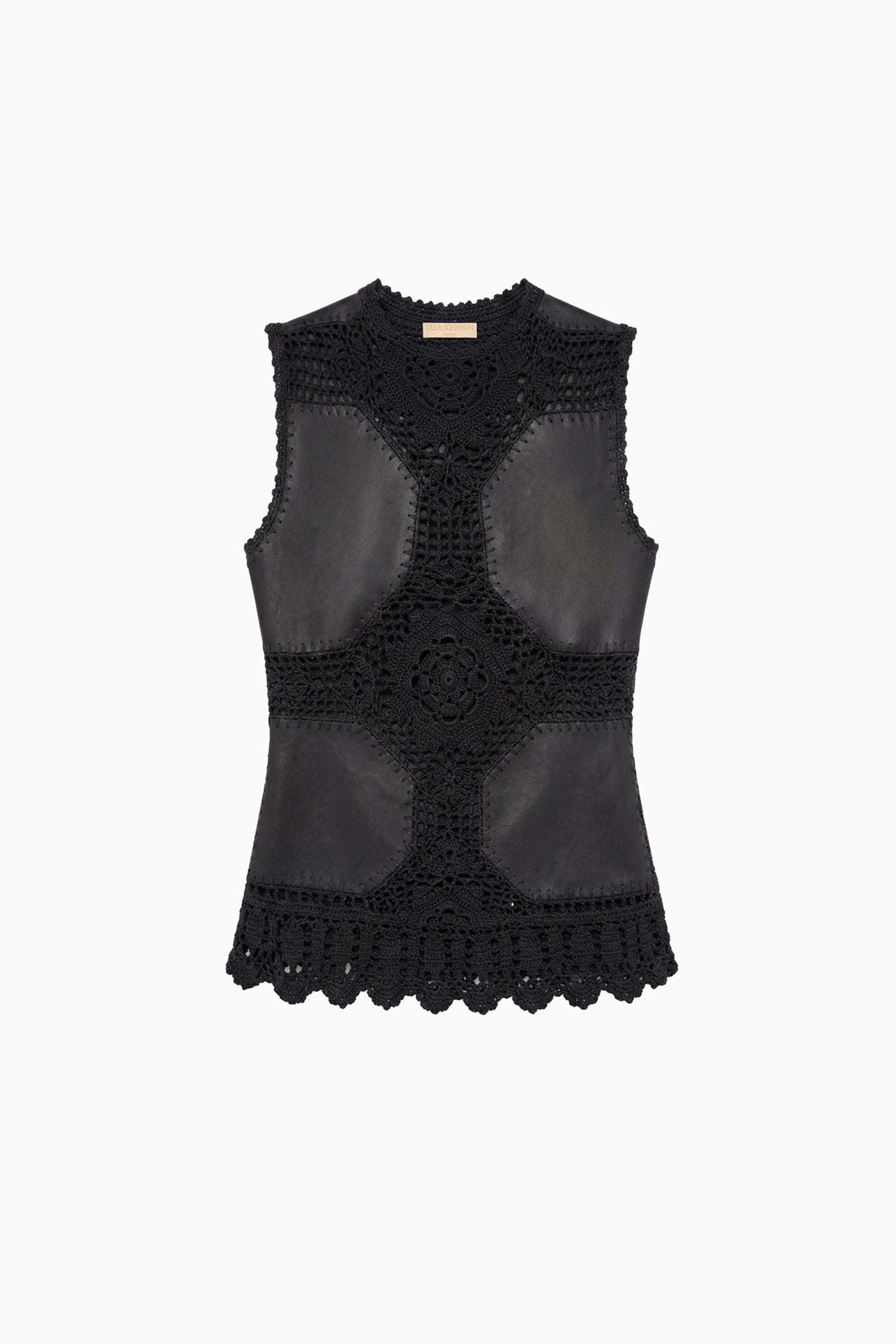 Livia Sleeveless Crochet & Leather Top - Noir