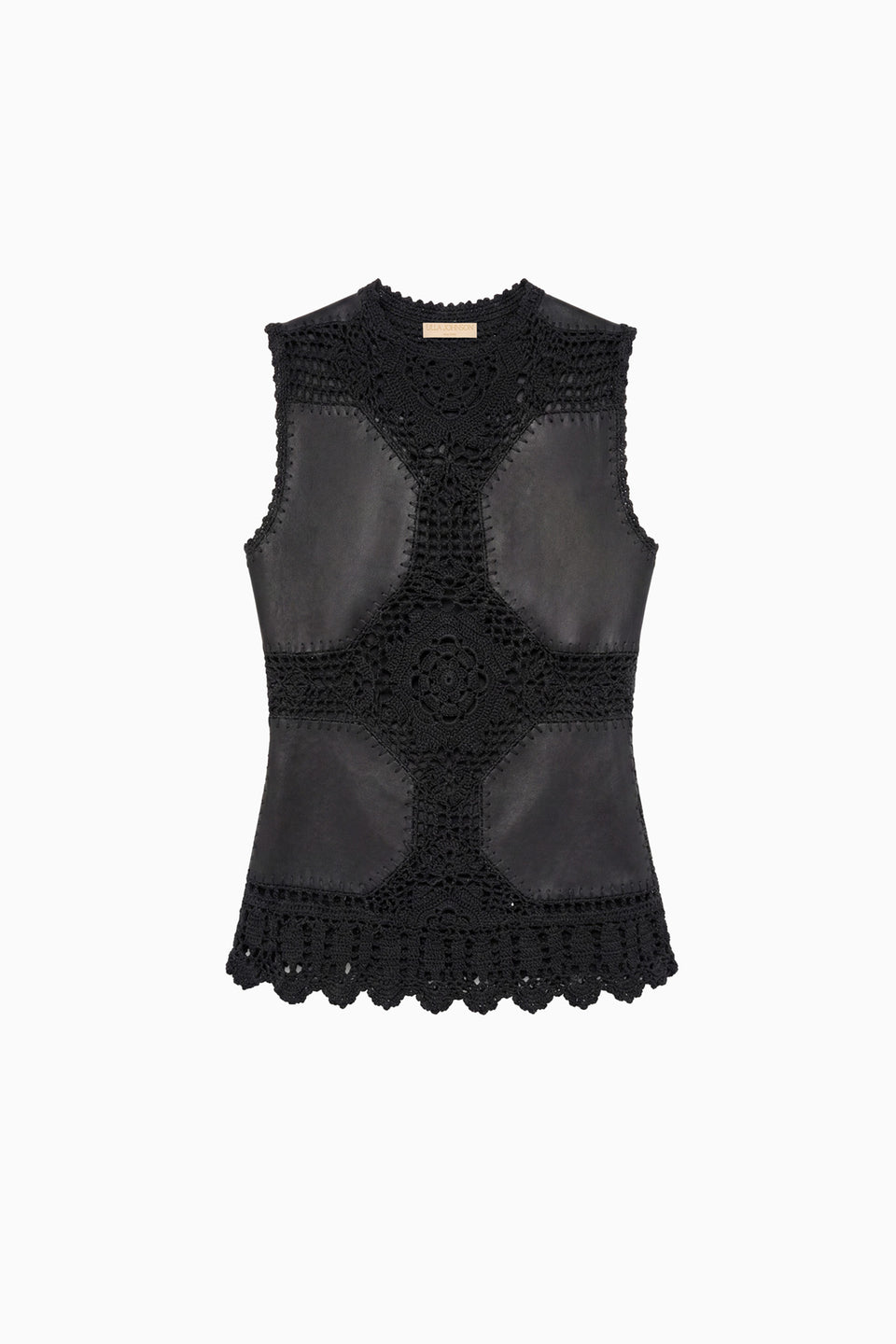 Livia Sleeveless Crochet & Leather Top - Noir