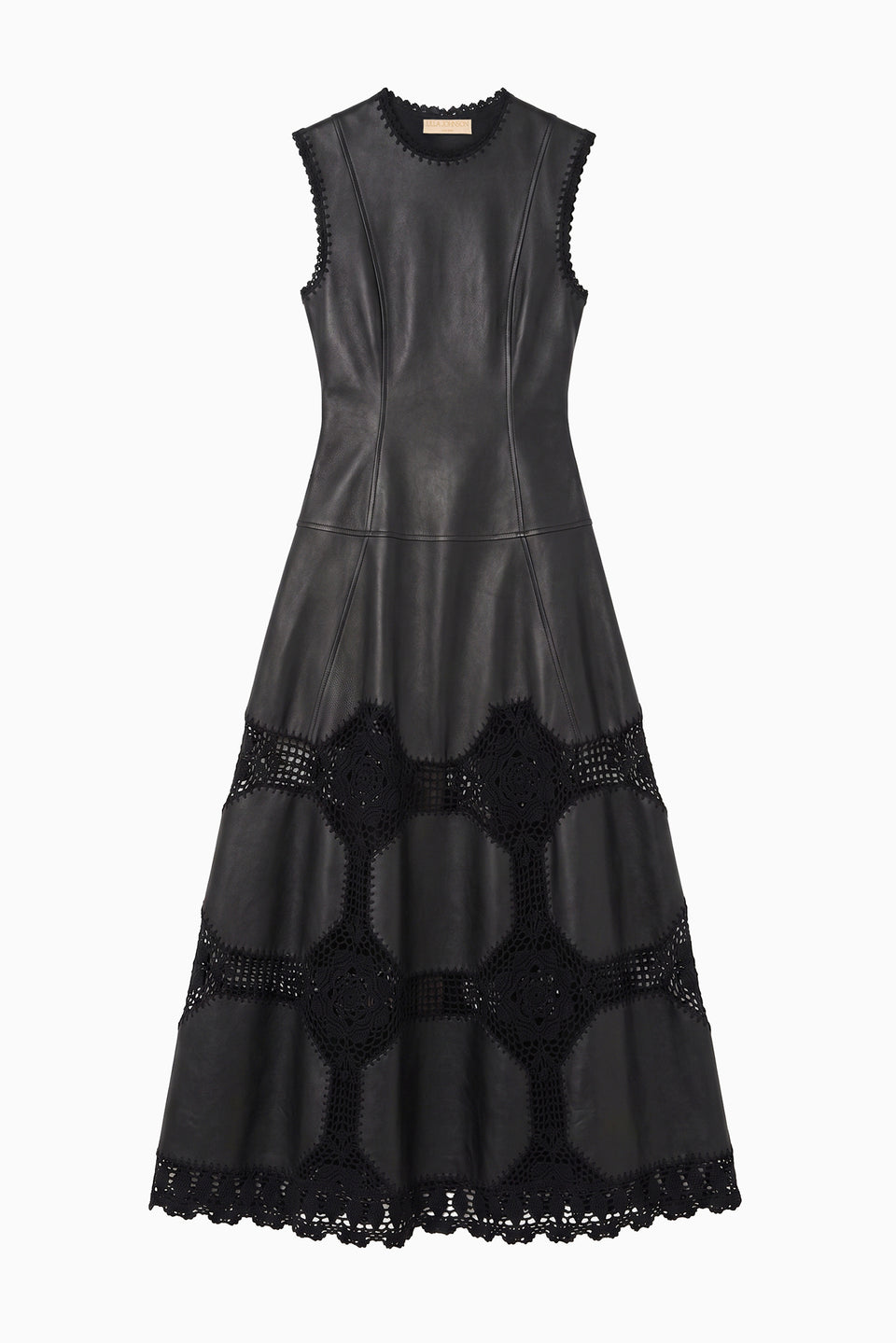 Ilana Sleeveless Crochet & Leather Dress - Noir