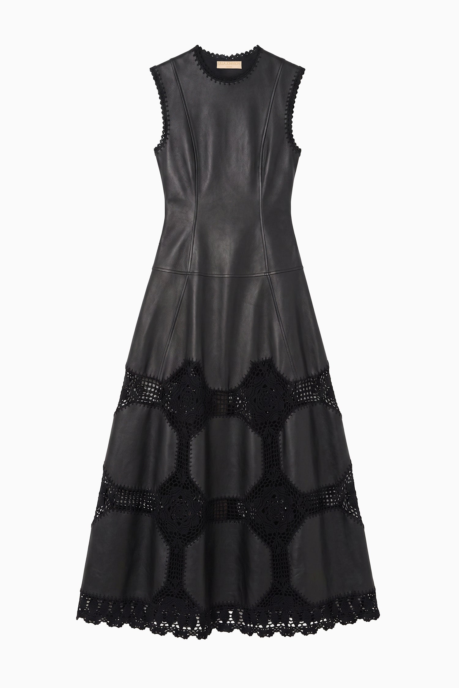 Ulla Johnson Ilana Sleeveless Crochet & Leather Dress - Noir
