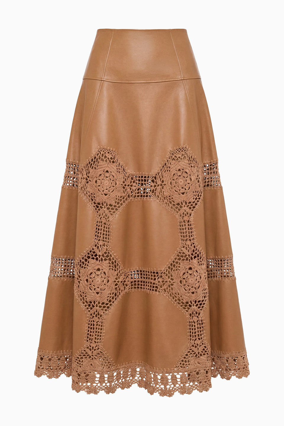 Izra Crochet & Leather Skirt - Camel