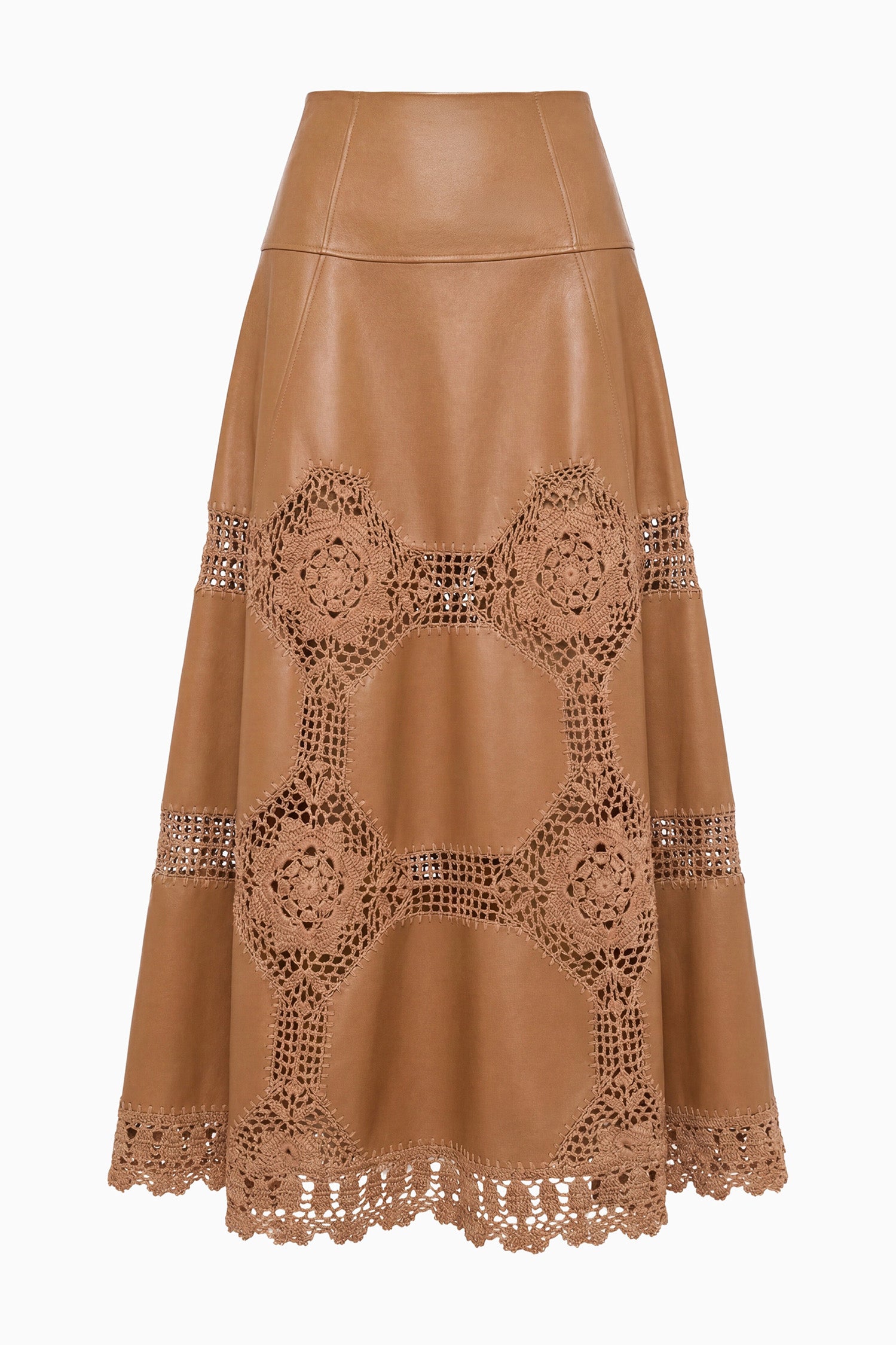 Ulla Johnson Izra Crochet & Leather Skirt - Camel