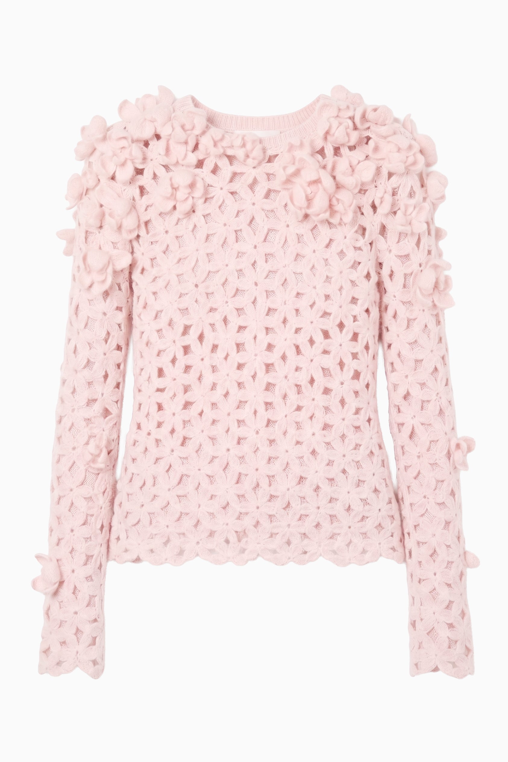 Bendetta Crochet Pullover with Embroidered Flowers- Powder