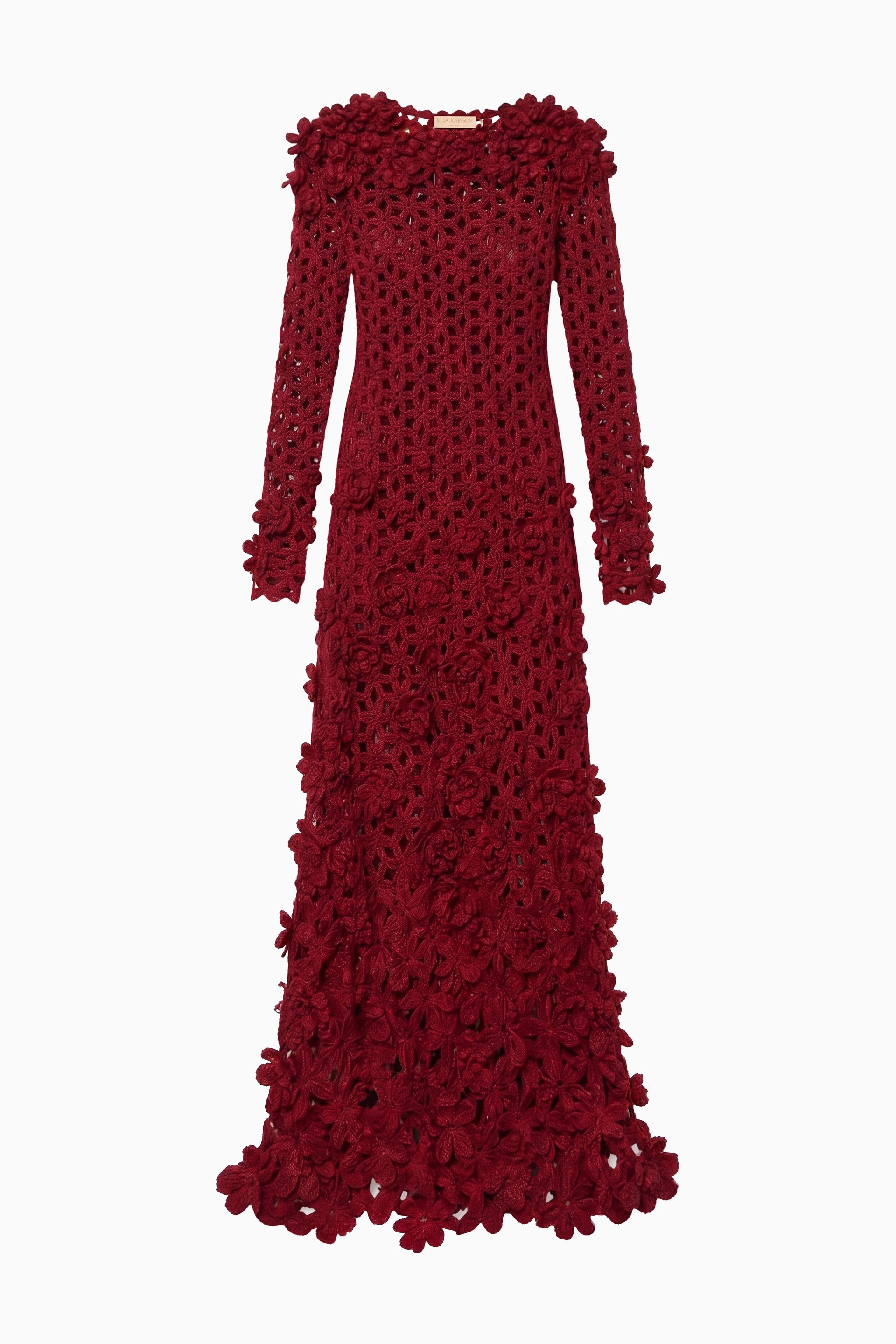 Ulla Johnson Astrid Crochet Dress with Embroidered Flowers - Cerise