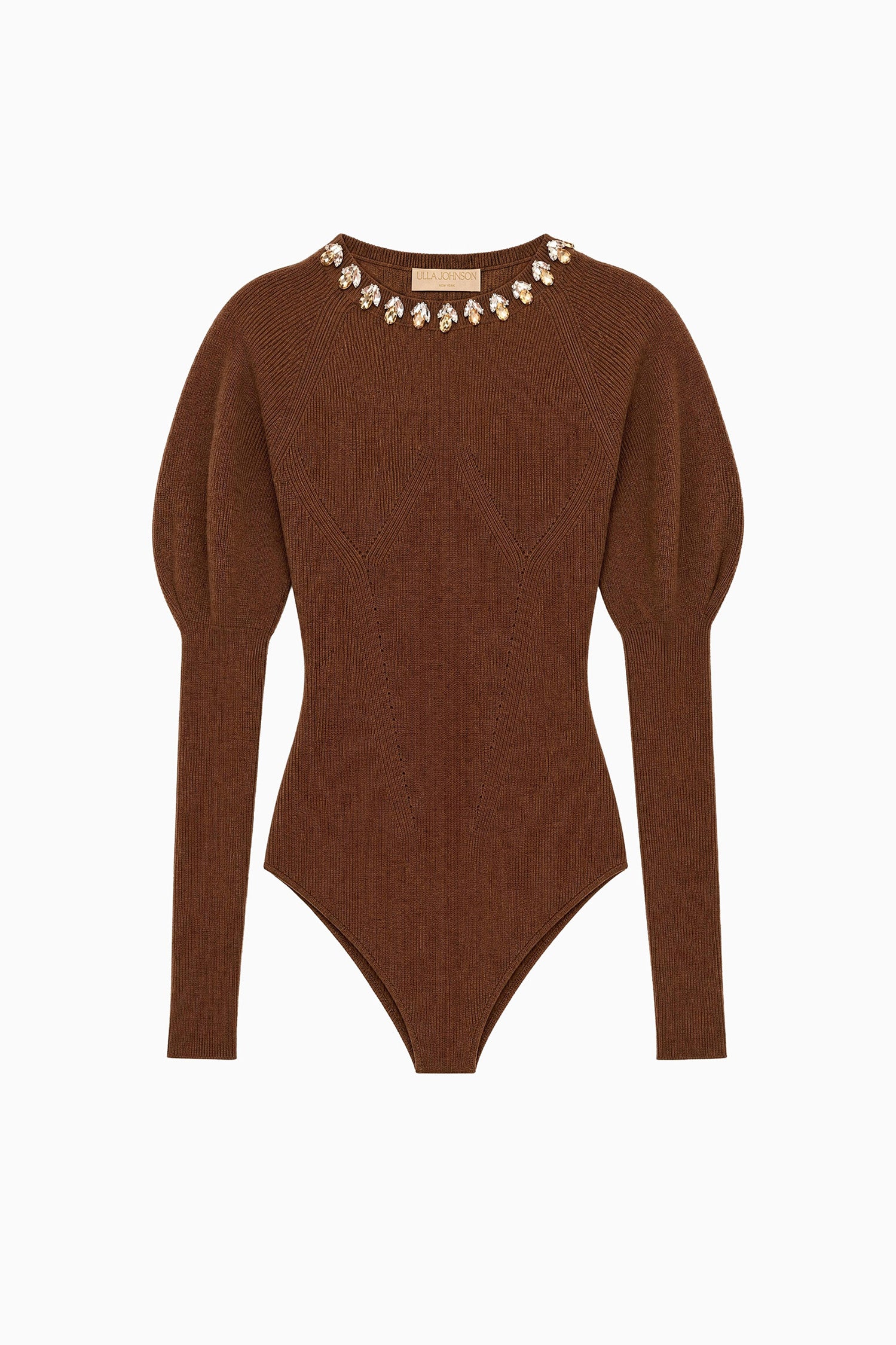 Ulla Johnson Imara Wool Bodysuit with Embellishments - Clove