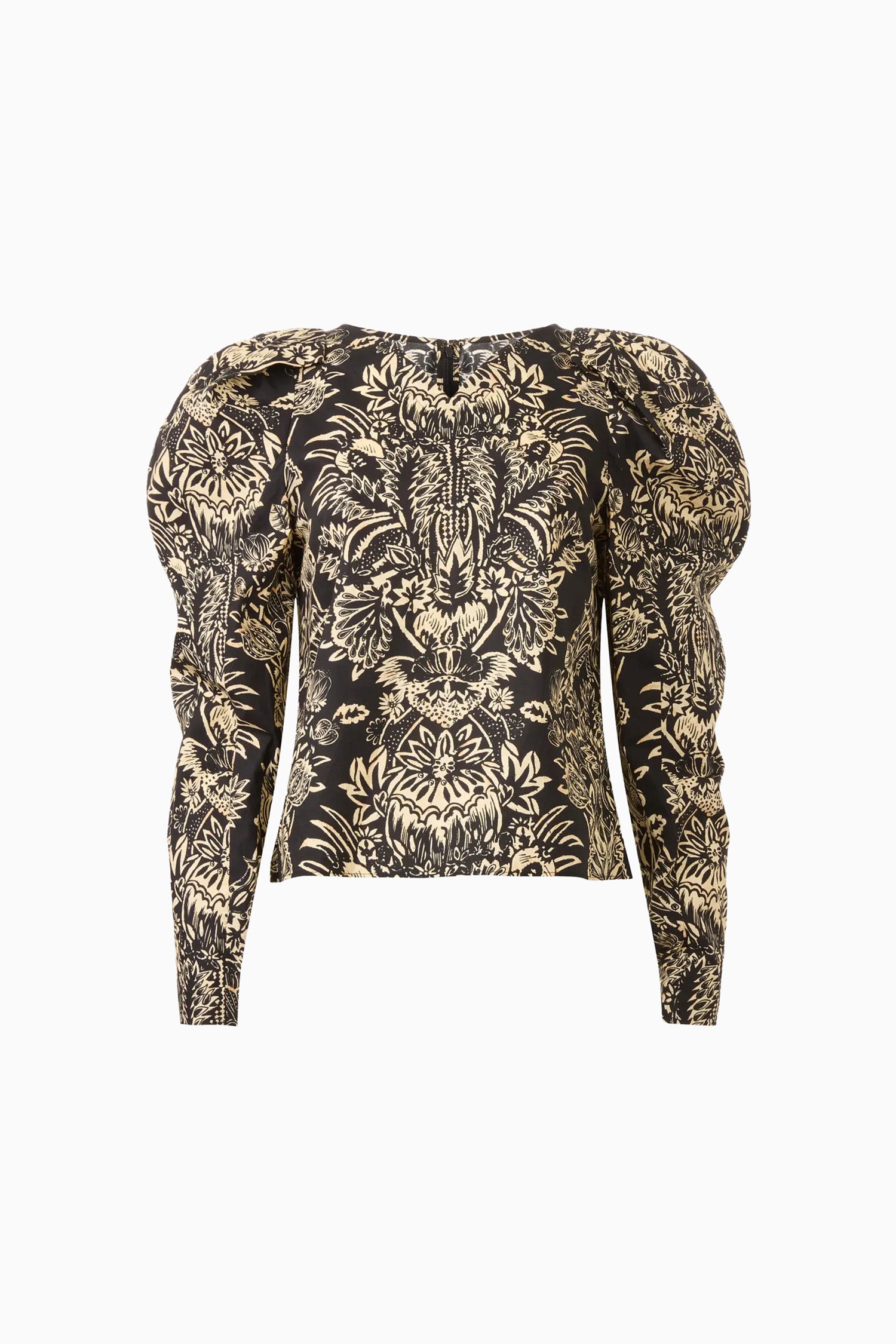 Noir Flora Botanical Print Puff Sleeve Blouse - Back View | Ulla Johnson