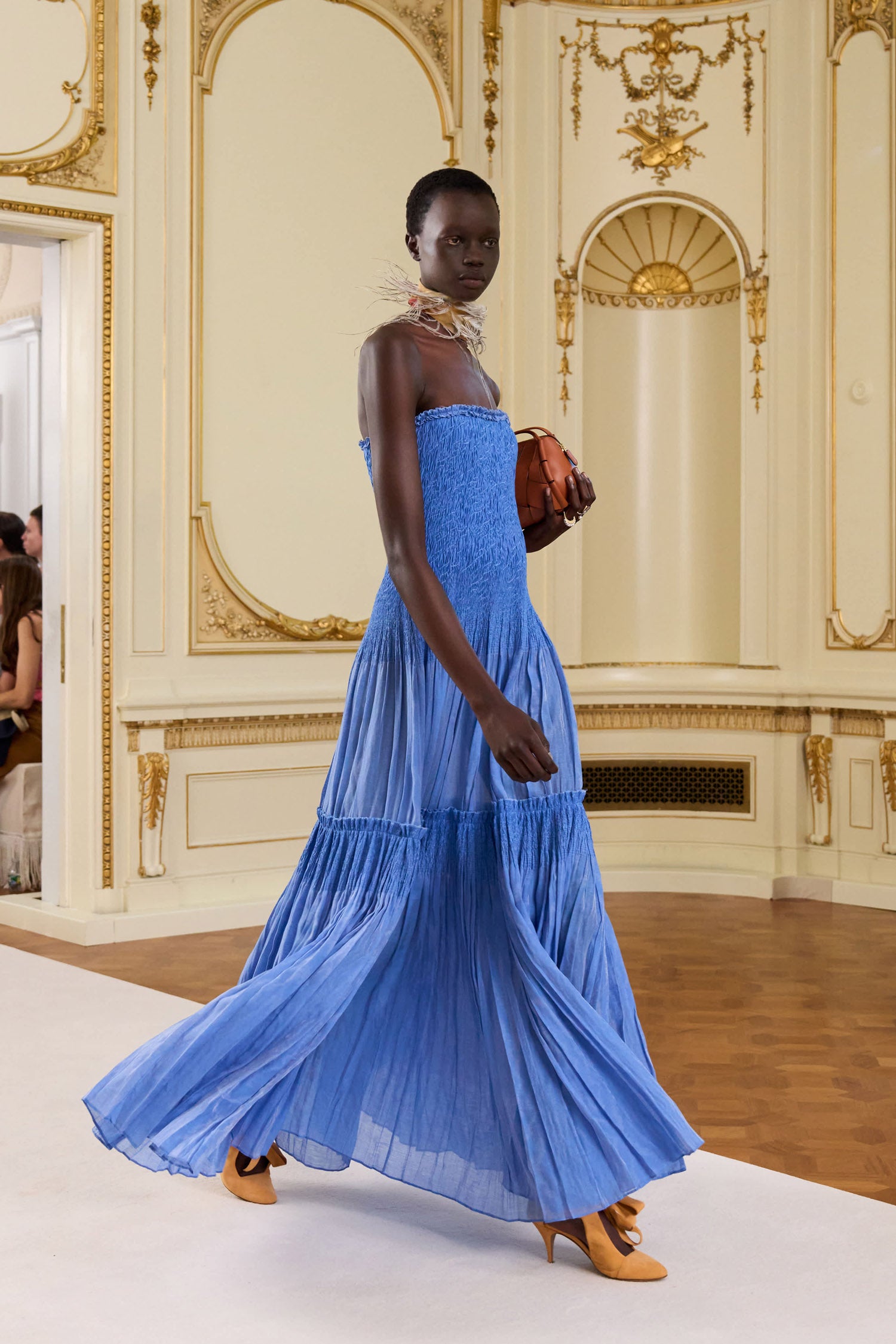 Nora Strapless Smocked Dress - Celeste Blue Cotton-Silk Maxi Dress