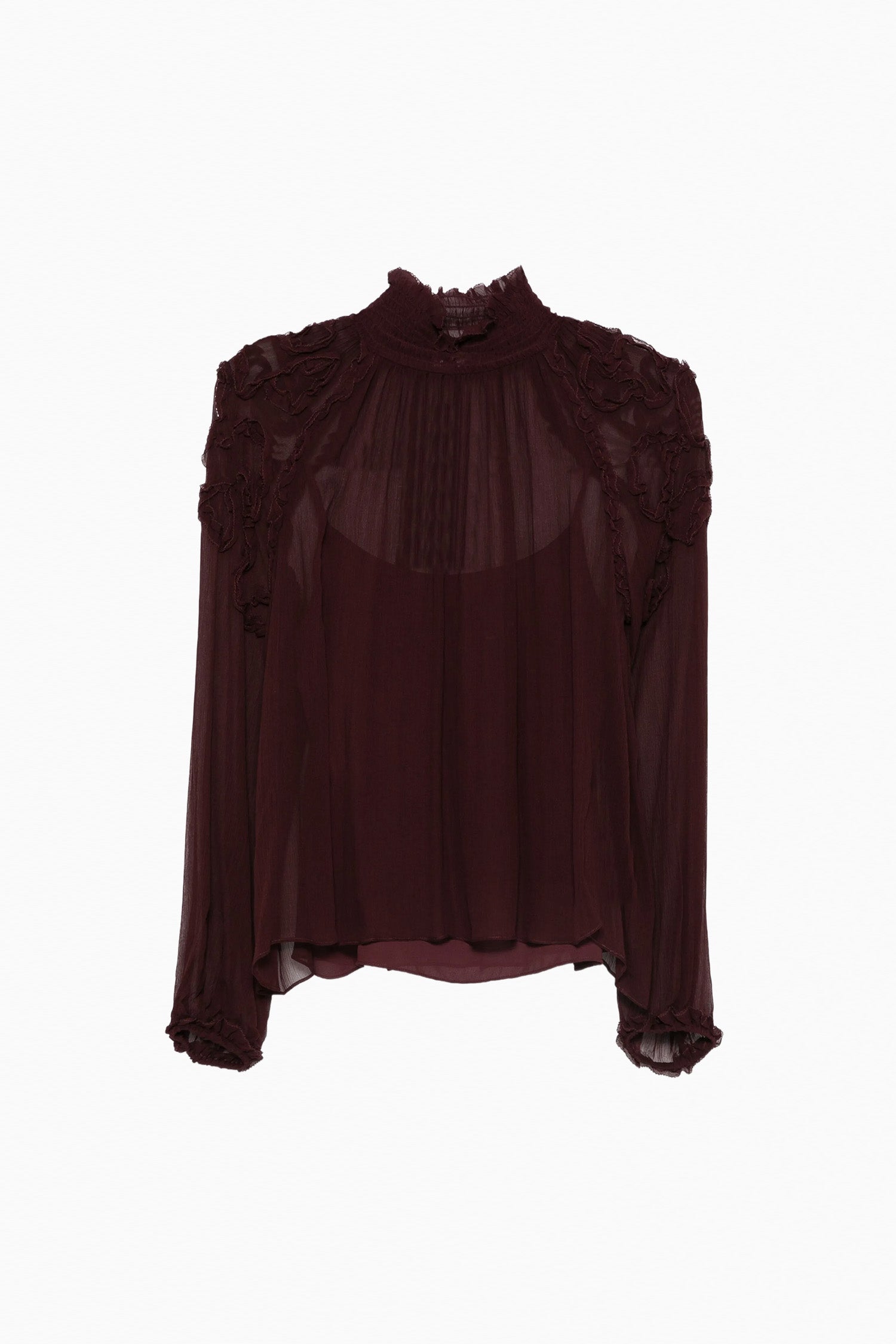 Magdalena Silk Smocked Long Sleeve Blous - Mahogany