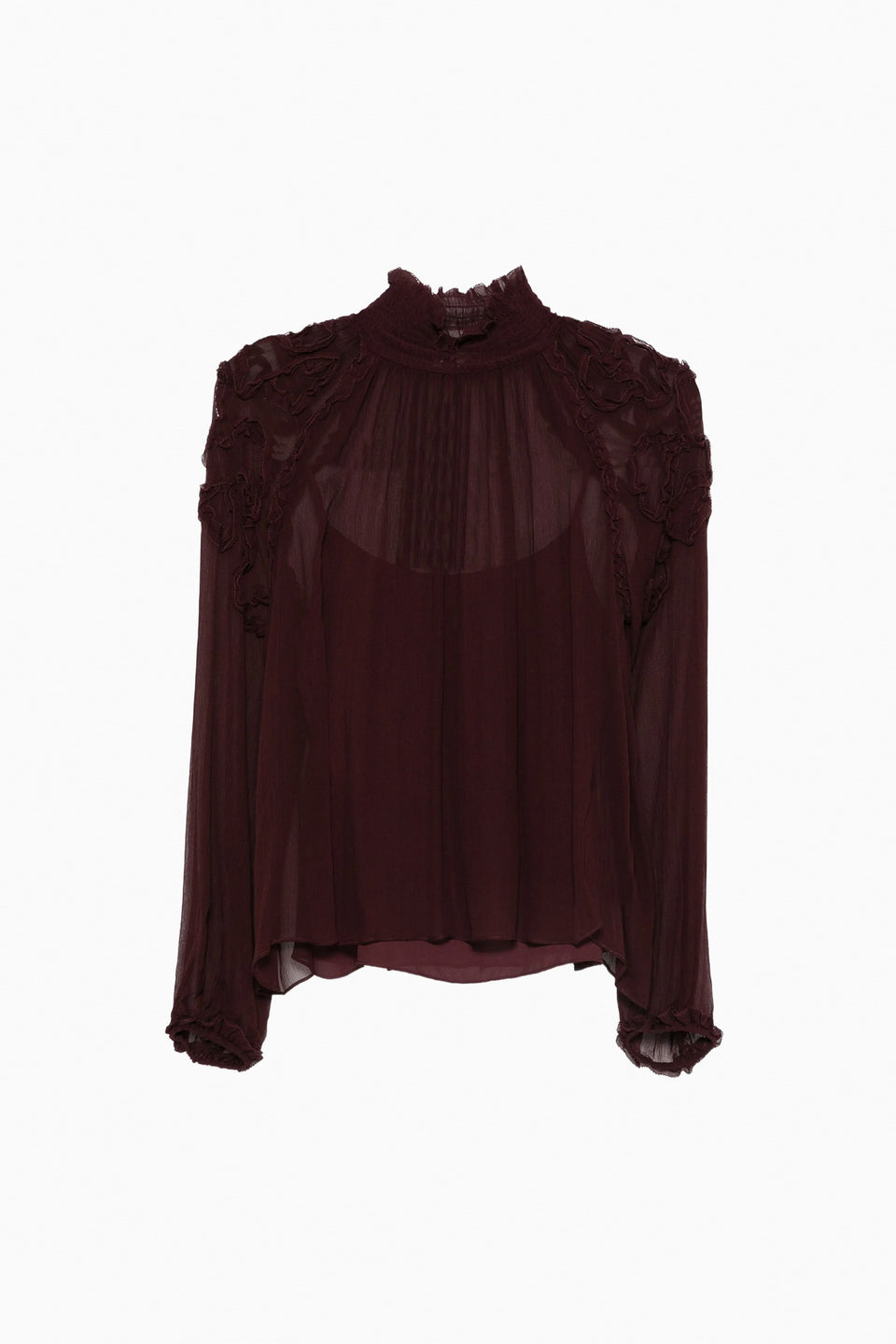Magdalena Silk Smocked Long Sleeve Blous - Mahogany