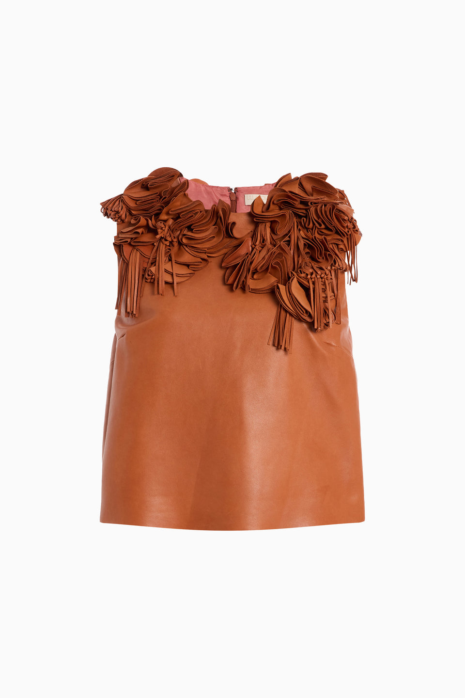 Sienna Nappa Leather Top with Floral Appliqué & Tassels - Front View | Ulla Johnson
