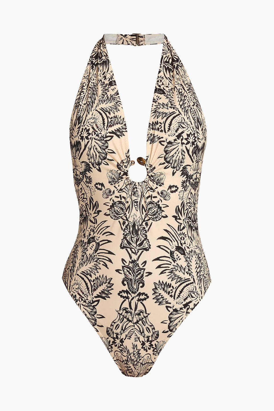 Milos Halter Maillot with Ring Detail - Ivory Flora