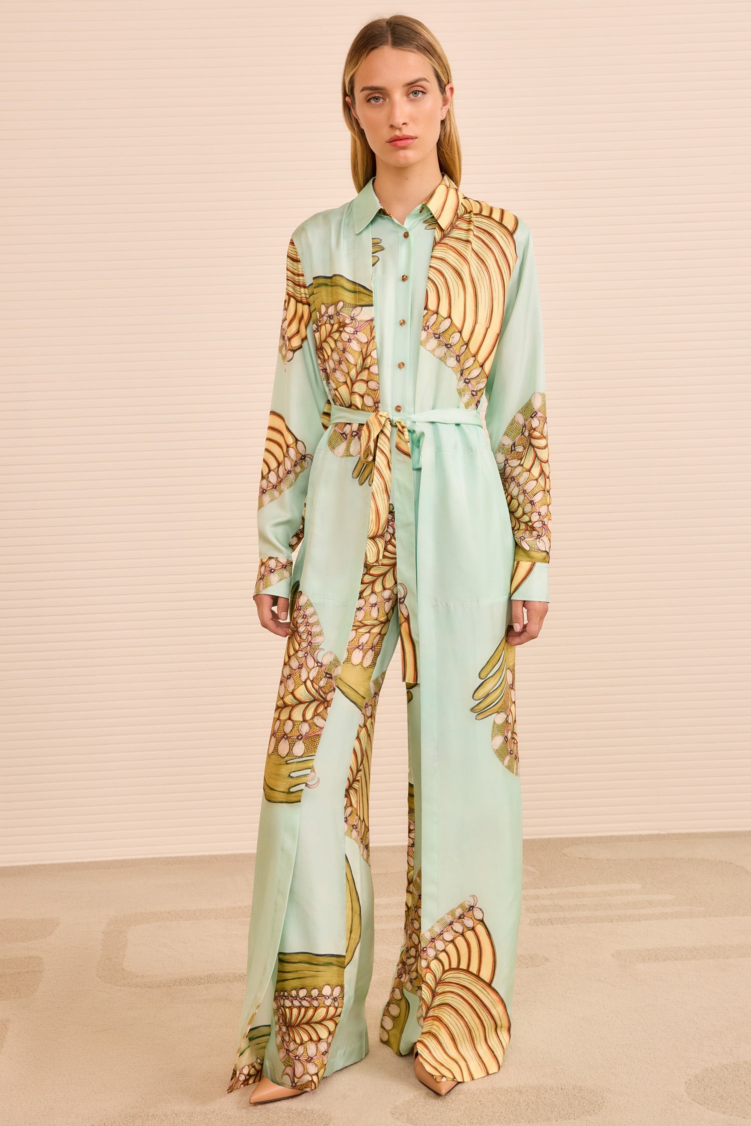 Bricolage LS Belted Jumpsuit - Water Blossoms