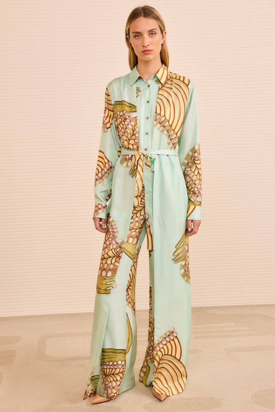 Bricolage LS Belted Jumpsuit - Water Blossoms