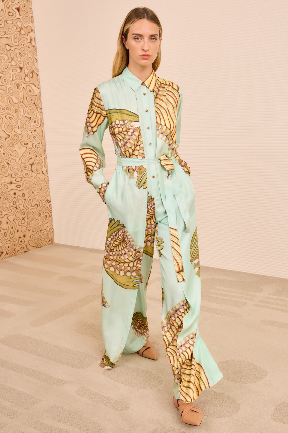 Bricolage LS Belted Jumpsuit - Water Blossoms