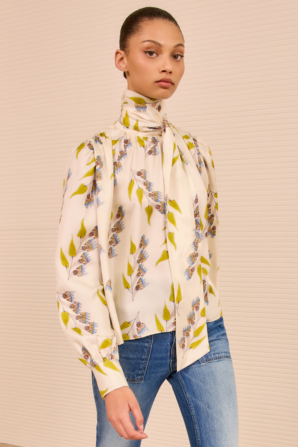Ornament Tie Neck Blouse - Infinite Flower