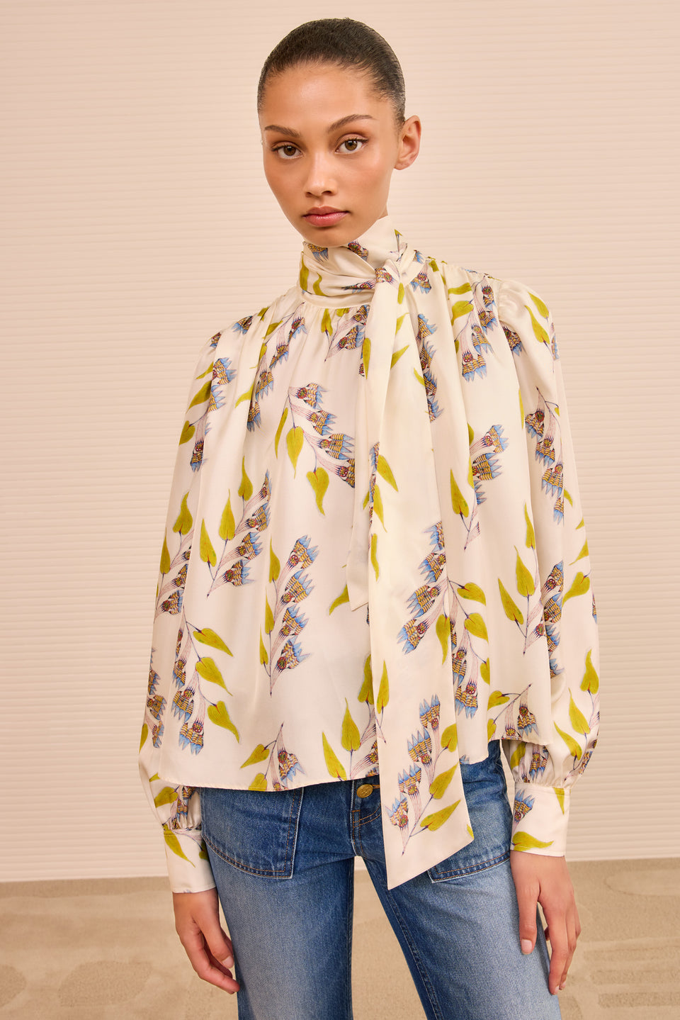 Ornament Tie Neck Blouse - Infinite Flower