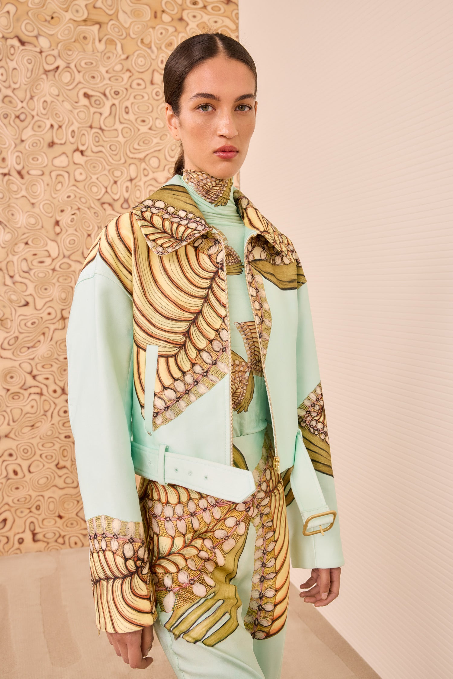 Signal Cropped Belted Jacket - Water Blossoms