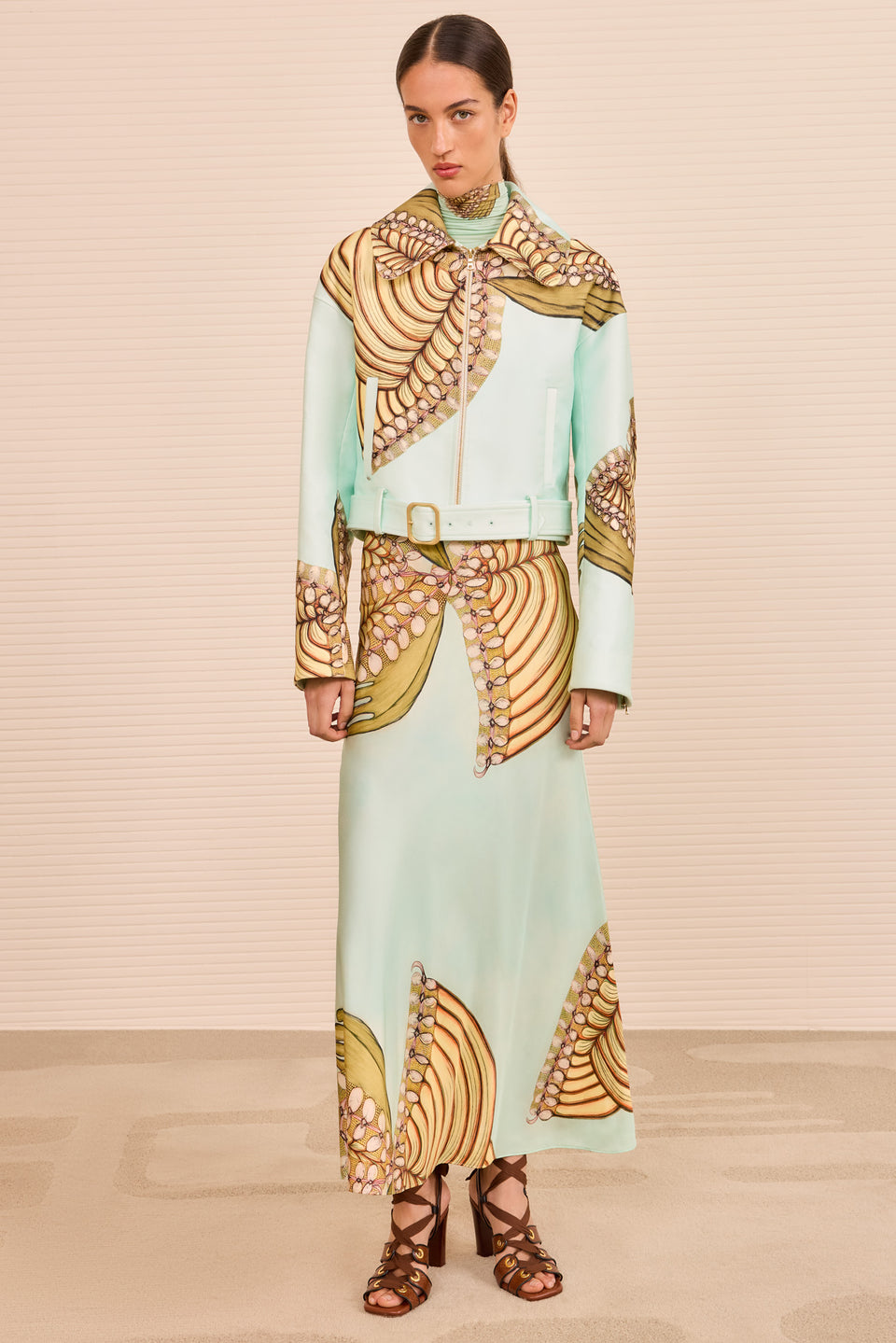 Signal Cropped Belted Jacket - Water Blossoms