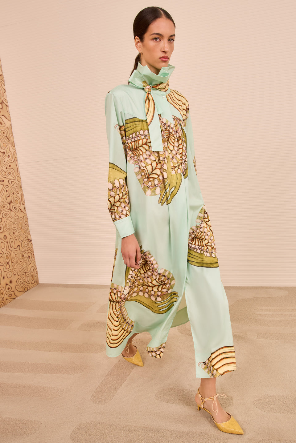 Terezie LS Ruffle Neck Dress - Water Blossoms