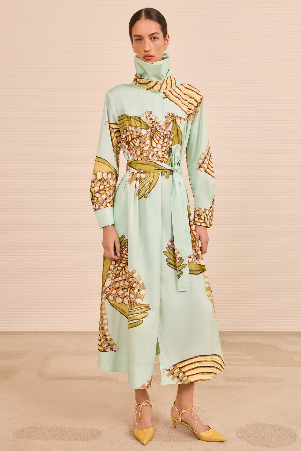 Terezie LS Ruffle Neck Dress - Water Blossoms