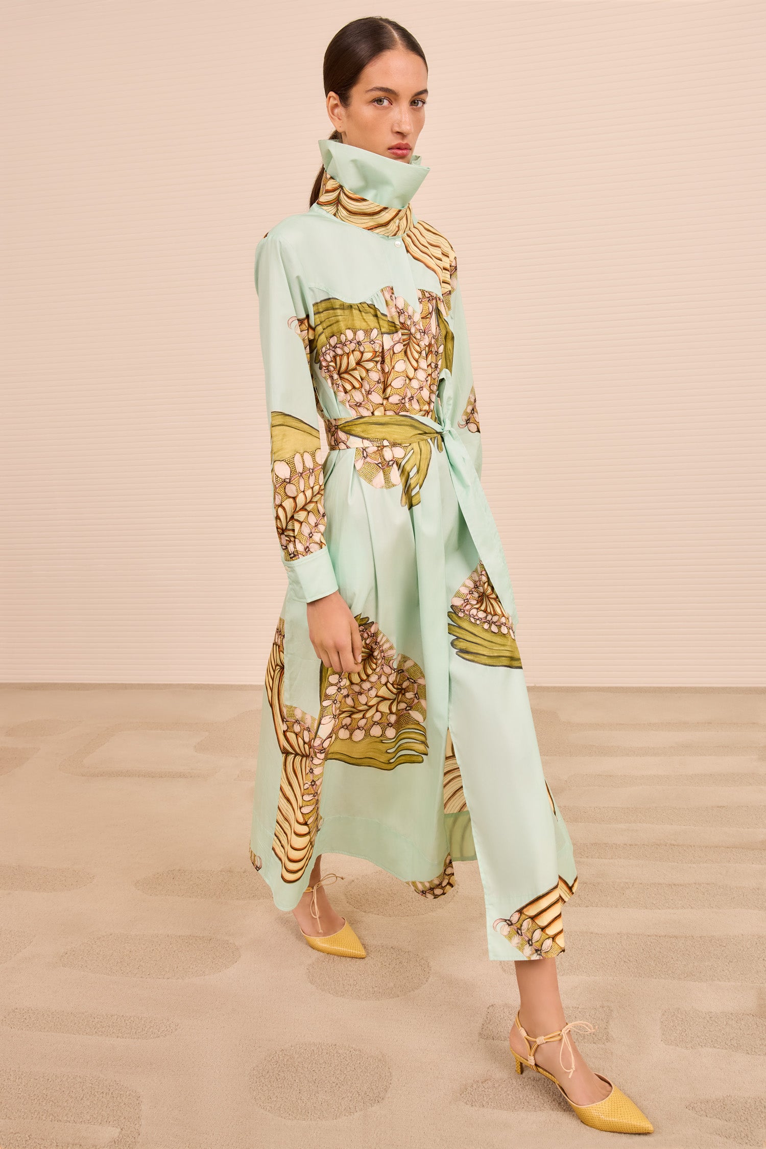 Terezie LS Ruffle Neck Dress - Water Blossoms