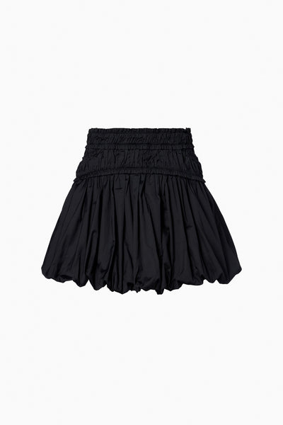 Noir Cotton Sateen Bubble Hem Mini Skirt - Front Flat Lay | Ulla Johnson