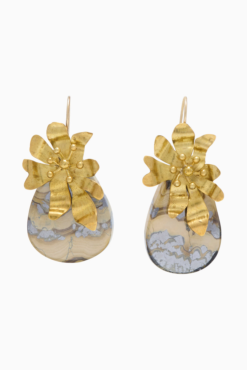 Floret Stone Drop Earring - Schalenblende Hammered Brass and Stone ...