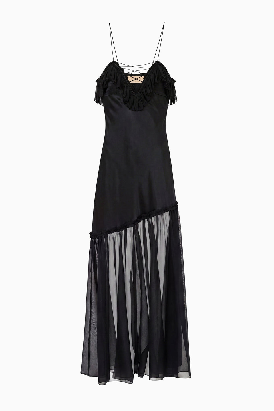 Elaria Cami Silk Gown with Lace Up - Noir