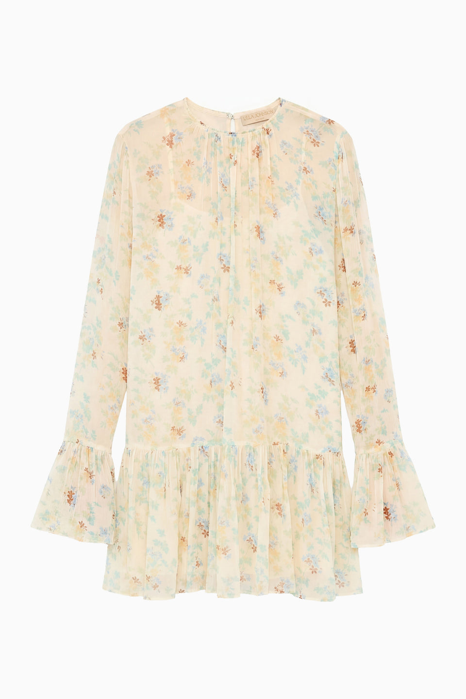 Emmeline Silk LS Mini Dress - Moon Petal