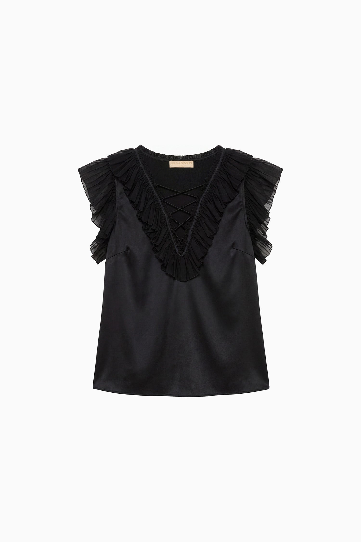 Ilyana Silk Top with Lace Up - Noir