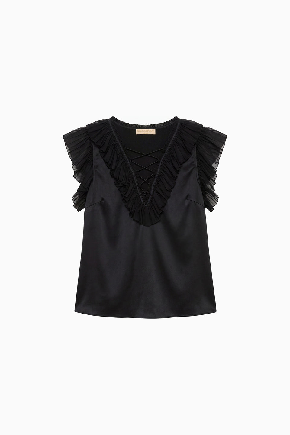 Ilyana Silk Top with Lace Up - Noir