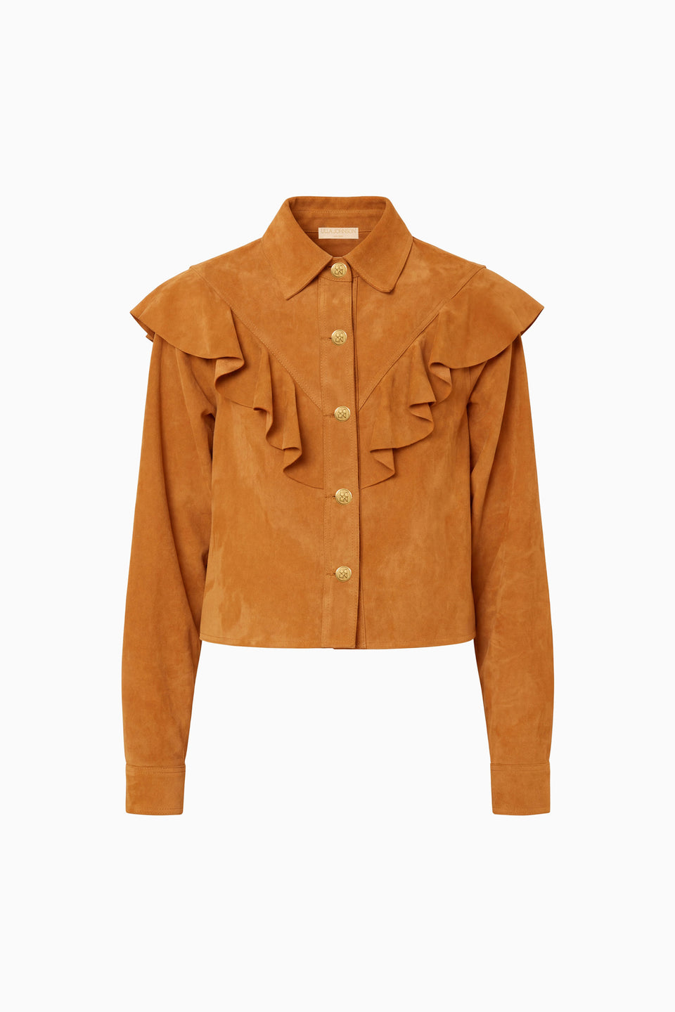Matilde Ruffle Suede Jacket - Cognac