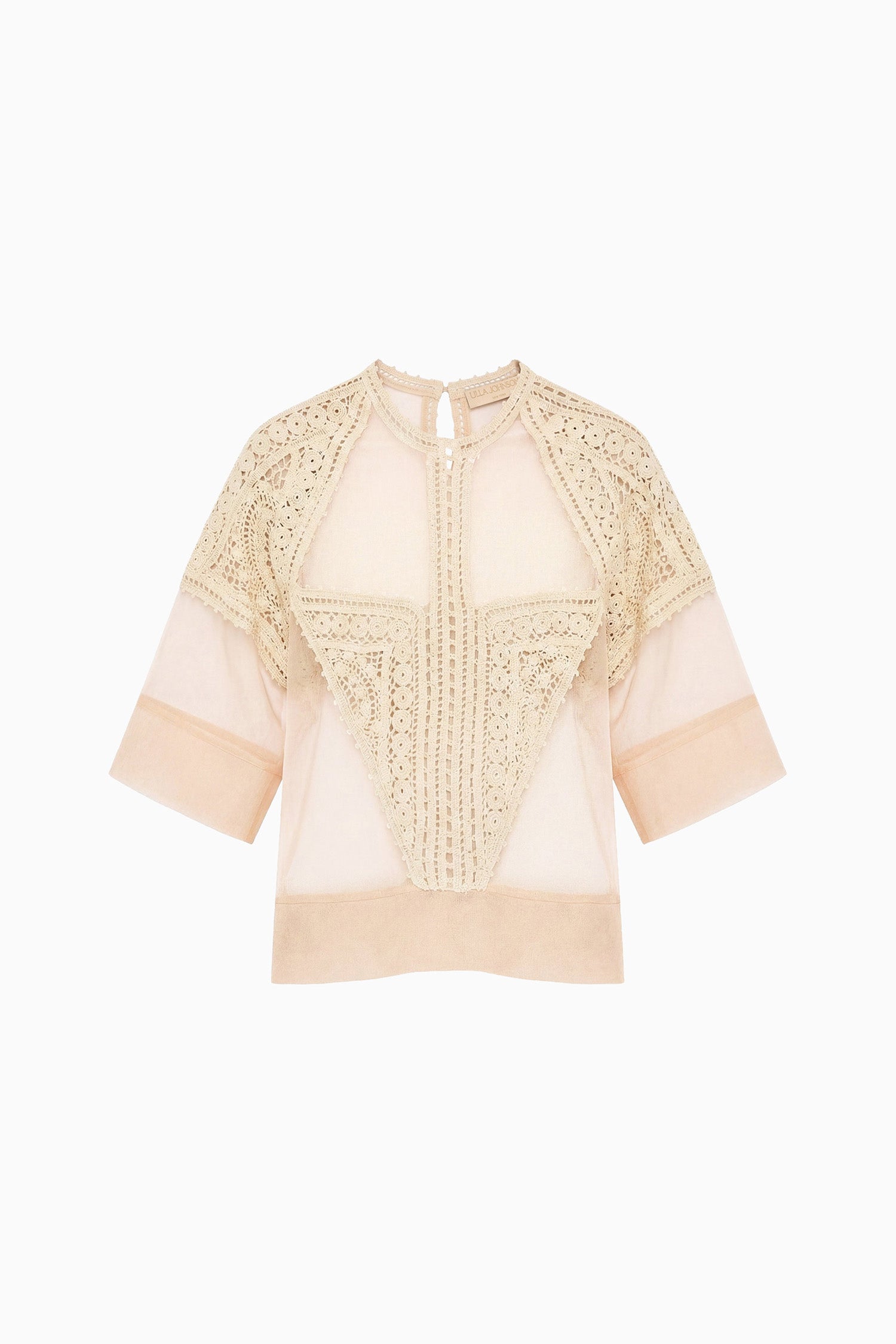 Tess Crochet & Tulle Top - Sandstone
