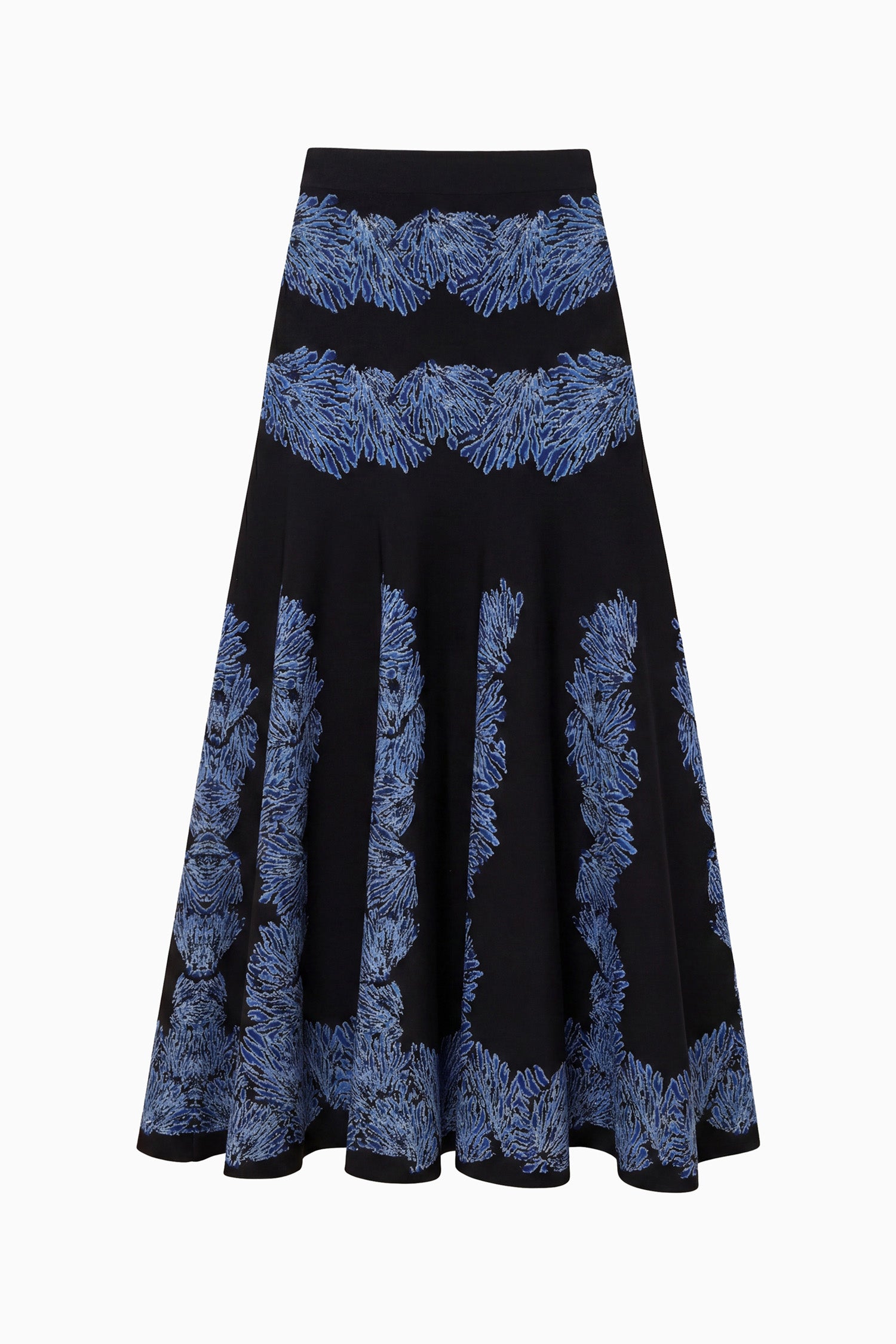 Alessia Knit Jacquard Skirt - Lapis Midi A-Line Stretch Slip-On