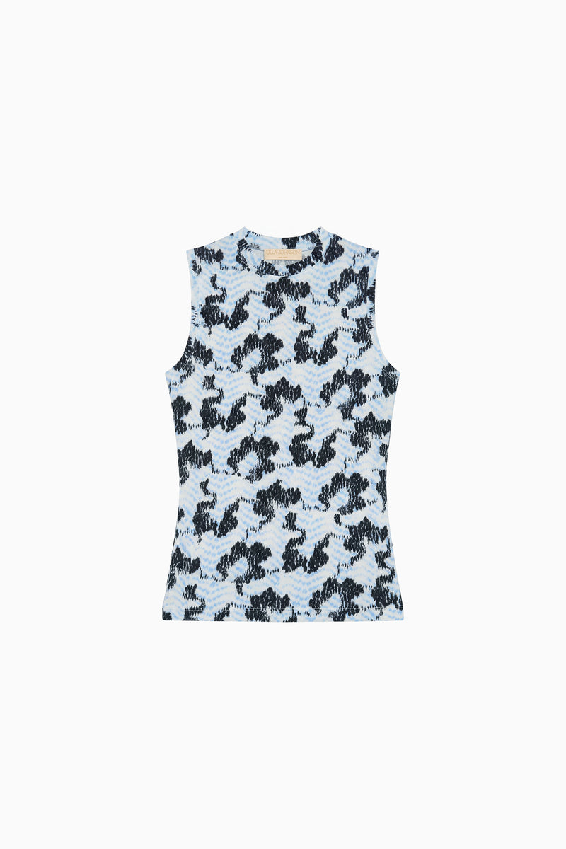 Ciel Shibori-Inspired Print Jersey Sleeveless Top, Flat Lay | Ulla Johnson