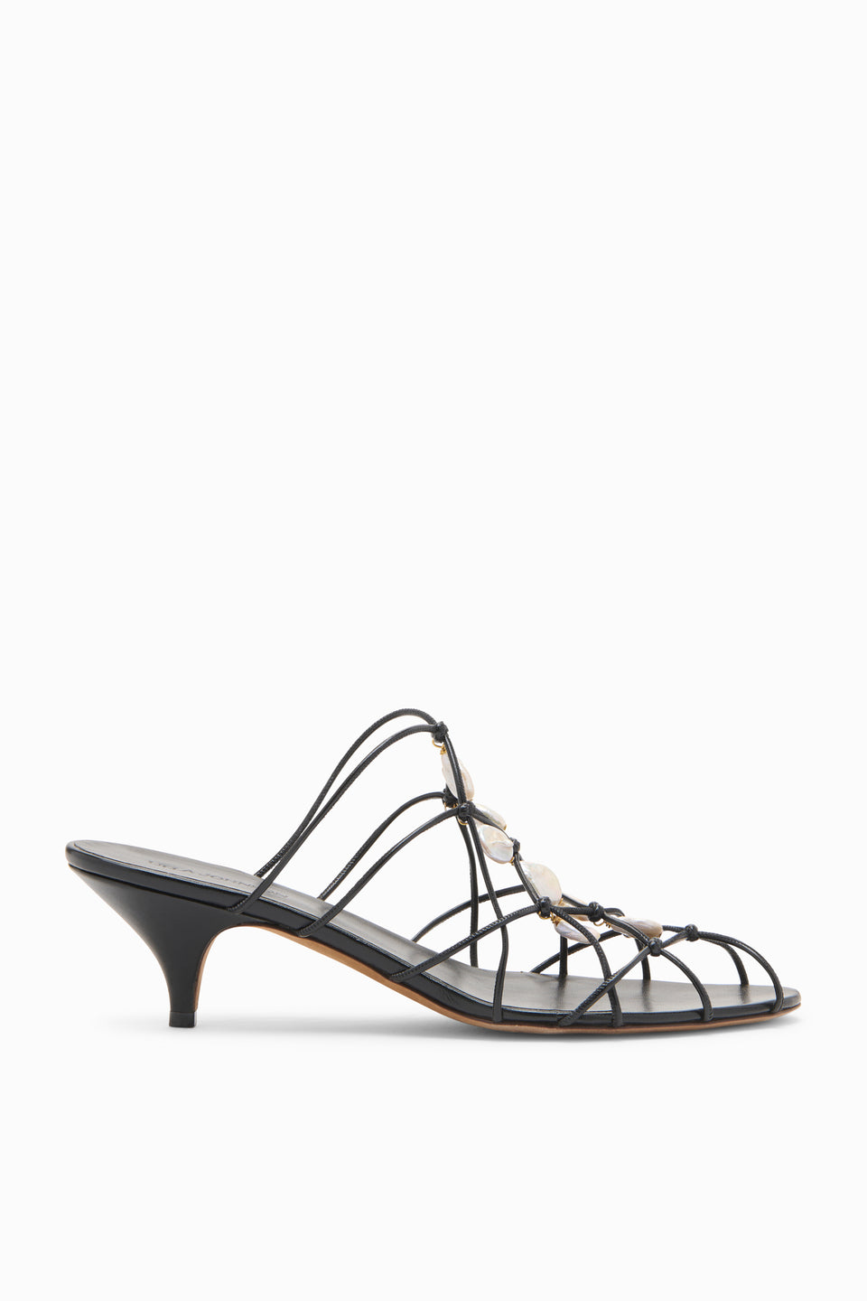 Colette Kitten Heel Sandal with Pearls - Noir